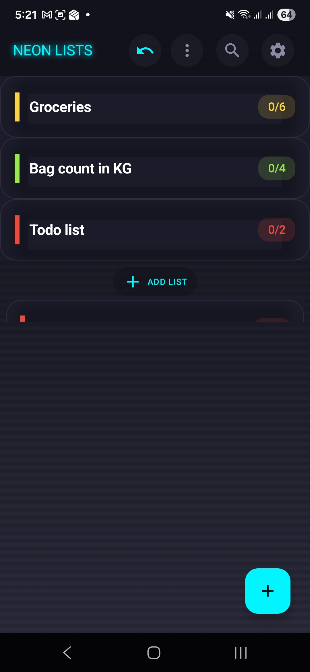 NeonList Android list overview